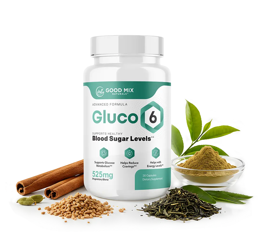 Gluco6 bottle with botanical ingredients